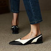 Pointed Toe Pu Colorblock Low Heels Oshnow